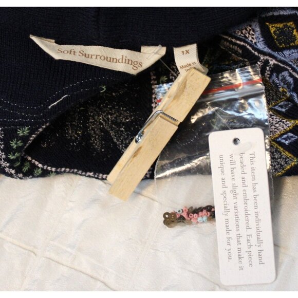 Soft Surroundings Long Black Sweater Cardigan sz 1X NWT Beaded Embroider Flower - Picture 11 of 13